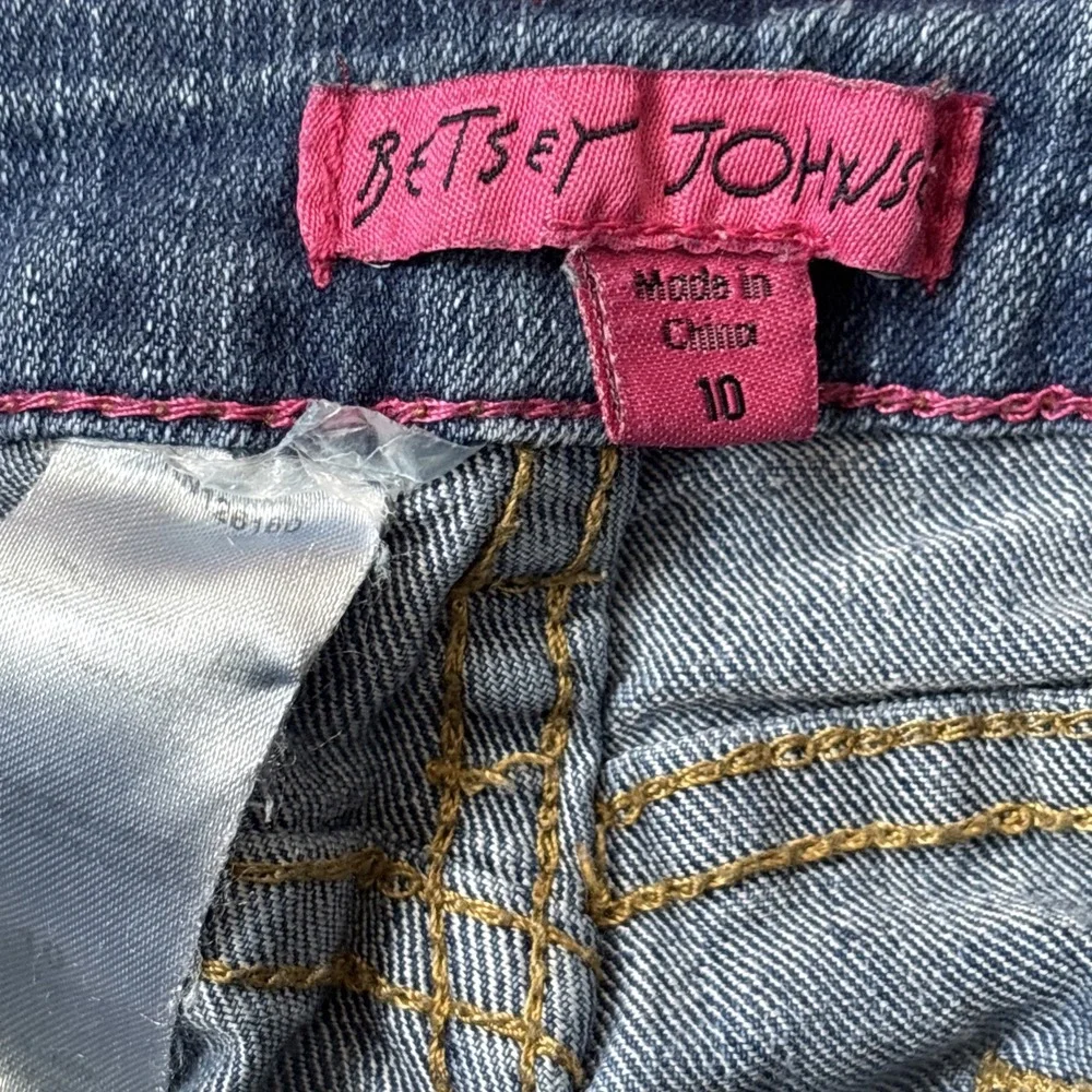 Girls Betsey Johnson‎ BJ71112 Blue Embroidered Skinny Distressed Jeans Size 10